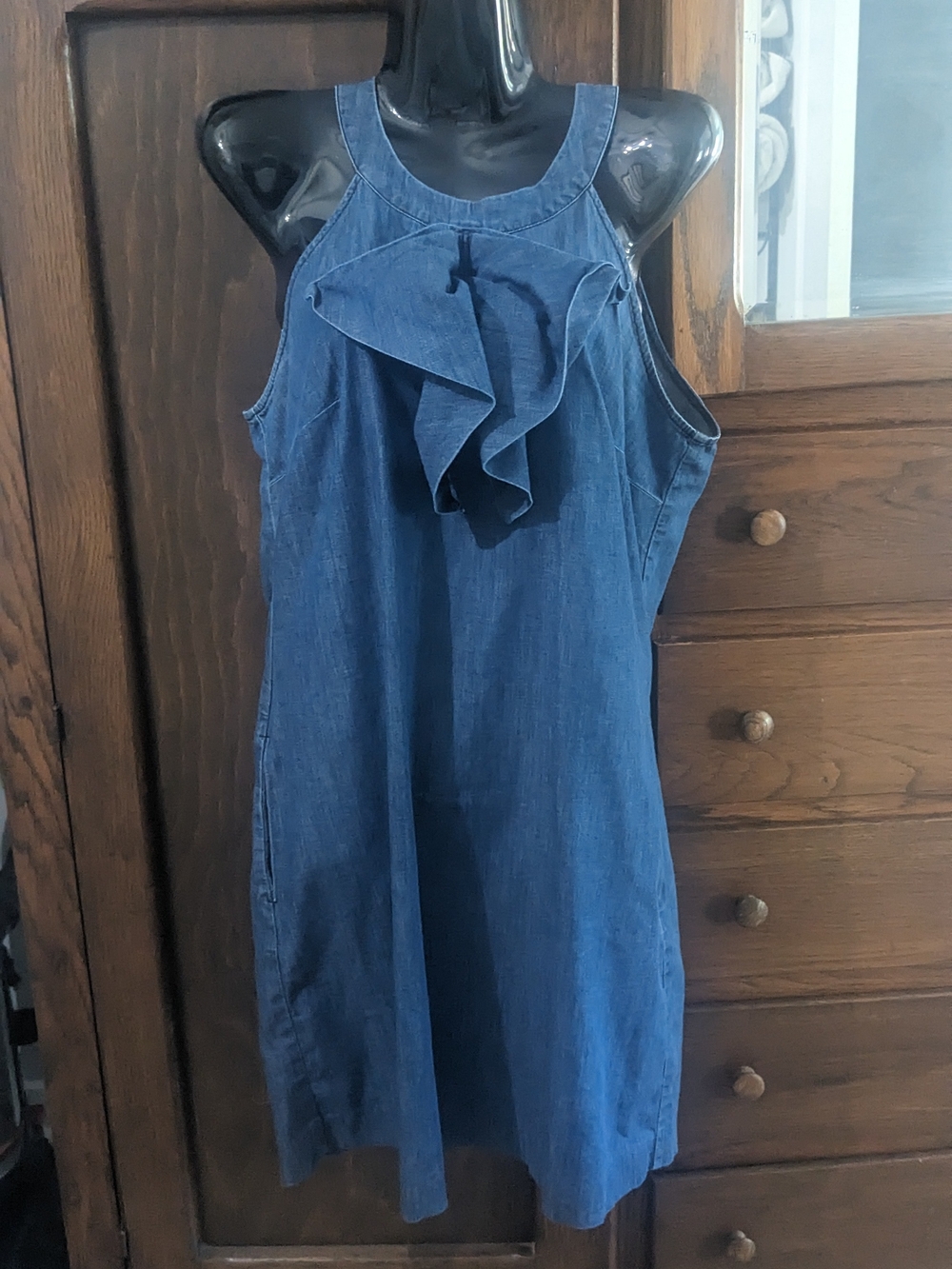 Banana Republic Denim Ruffle Halter Mini Dress - Blue 10
